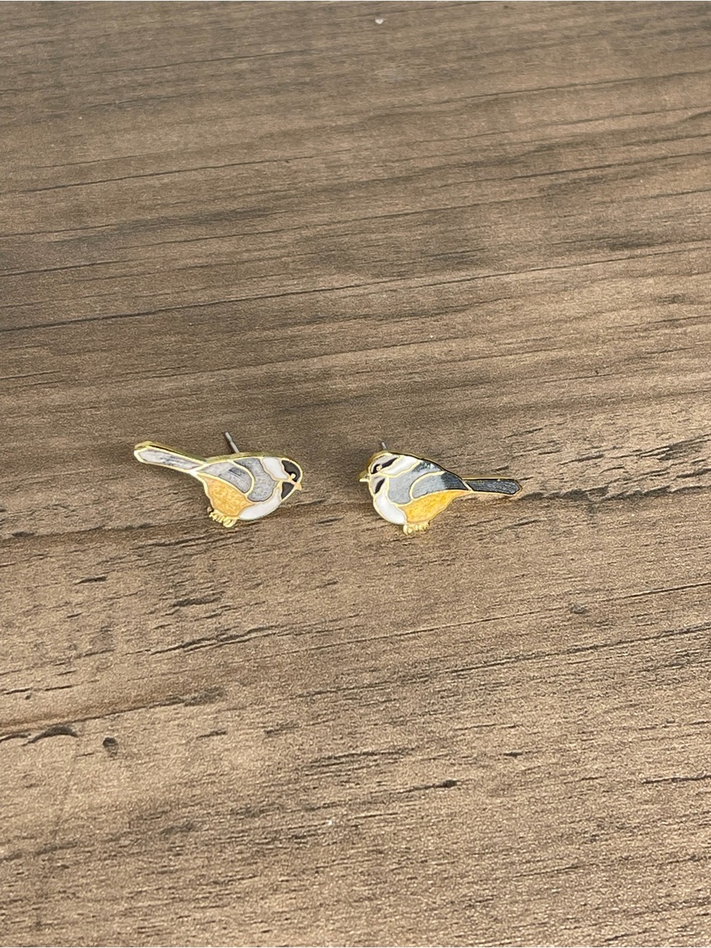 Retired Laurel Burch Yellow & Gray Bird Stud Earrings